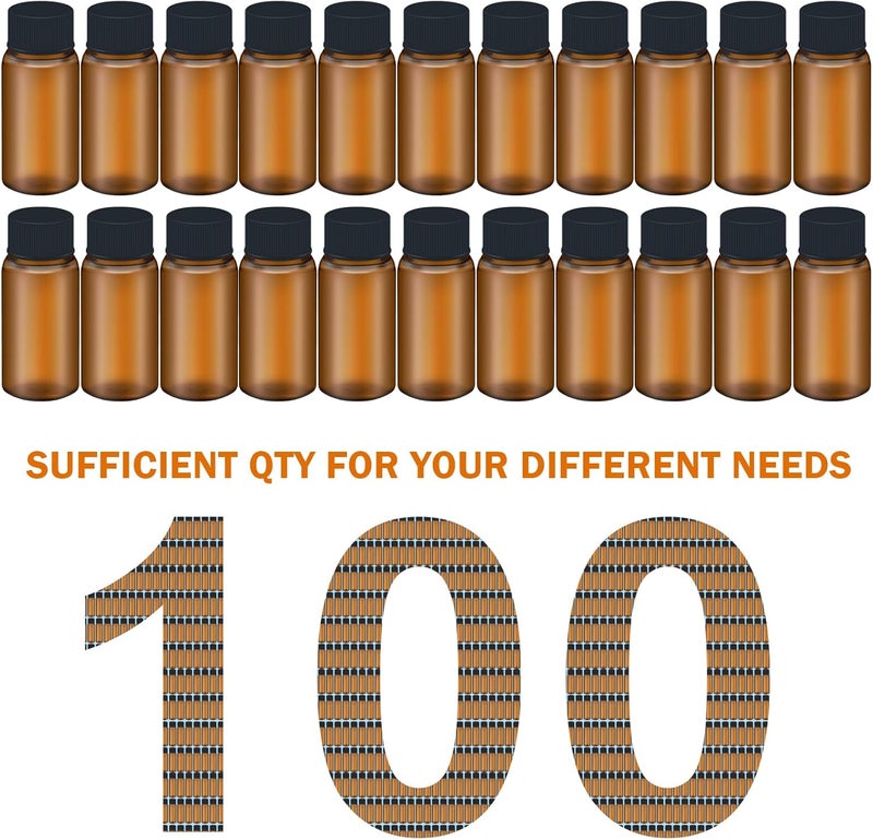 LVDALAB 100Pcs 0.3Oz/10ml Brown Glass Vials with Screw Cap, Glass Sample Vial with PE Stopper, Leak-Proof Small Glass Bottles Jars Containers Essential Oil Bottles for Storage Liquid, Pills and Lab Use - Image 3